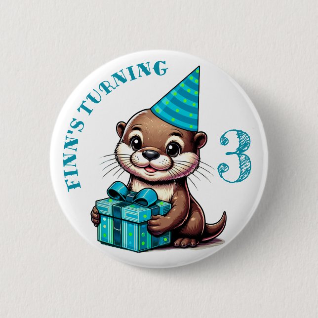 Bóton Redondo 5.08cm Aniversário, Garoto Otter Pensava Que O Aniversári (Frente)