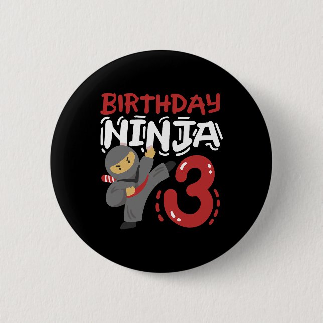 Bóton Redondo 5.08cm Aniversário Ninja 3 Anos Crianças Caratê 3 Anos An (Frente)