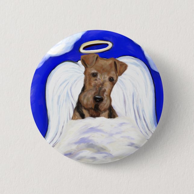 Bóton Redondo 5.08cm Anjo Airedale Terrier (Frente)