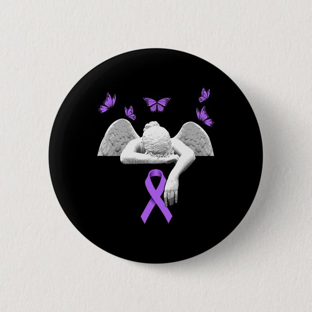 Bóton Redondo 5.08cm Anjo da Conscientização Borboleta Laço Roxo (Frente)