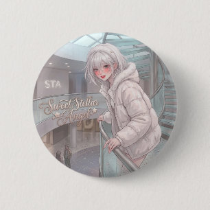 Bóton Redondo 5.08cm Anjo Estelar Doce: Garota Anime Cabelo Prateado In