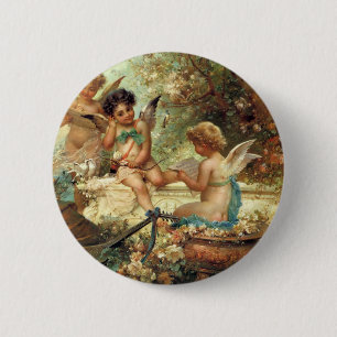 Bóton Redondo 5.08cm Anjos Músicos por Hans Zatzka, Arte Fino Vitoriano