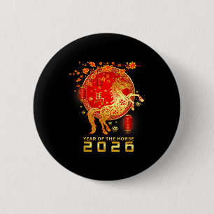 Bóton Redondo 5.08cm Ano do Cavalo de Fogo Ano Novo Chinês 2026 Zodíaco