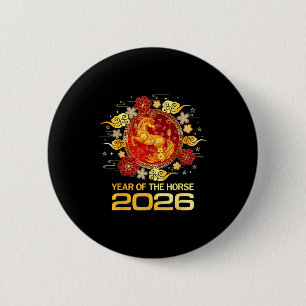 Bóton Redondo 5.08cm Ano Novo Chinês 2026 Ano do Cavalo Feliz Ano Novo 