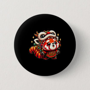 Bóton Redondo 5.08cm Ano Novo Chinês Panda Vermelho Dança do Dragão 