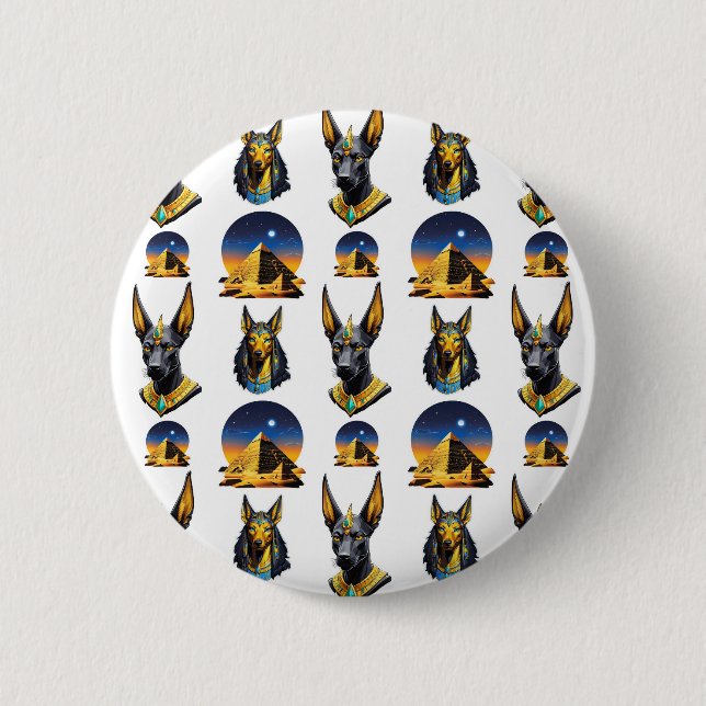 Bóton Redondo 5.08cm Antiga Pirâmide do Egito, Anubis - Design (Frente)