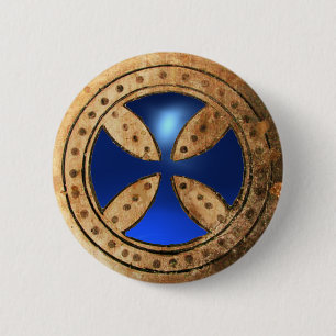Bóton Redondo 5.08cm ANTIQUE TEMPLAR CROSS Blue Sapphire Gem