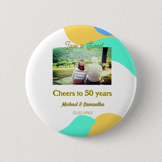 Bóton Redondo 5.08cm aplausos para 50 anos o amor é doce retrô (Frente)