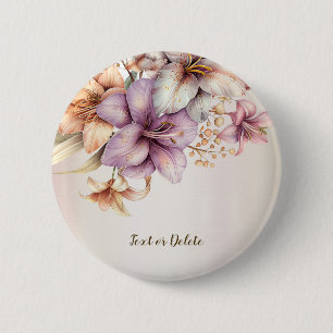 Bóton Redondo 5.08cm Aquarela Flores Cor-de-Obra Elegante Na moda