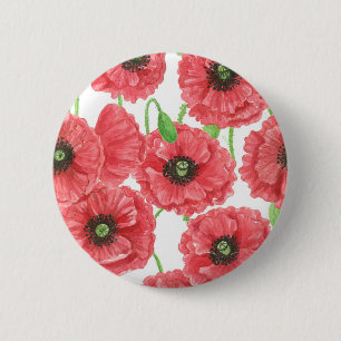 Bóton Redondo 5.08cm Aquarela papoila padrão floral