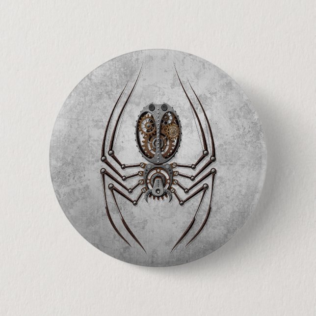 Bóton Redondo 5.08cm Aranha de Steampunk no aço áspero (Frente)