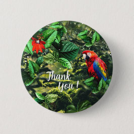 Bóton Redondo 5.08cm Arara-escarlate na selva com flores