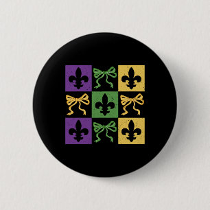 Bóton Redondo 5.08cm Arco Coquette Checkered Fleur De Lis Mardi Gras Ca
