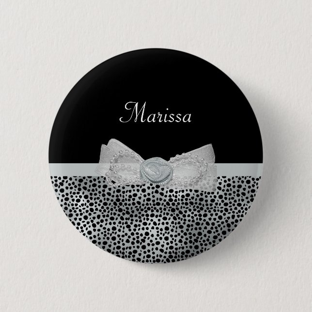 Bóton Redondo 5.08cm Arco Frilly do impressão de prata elegante da (Frente)