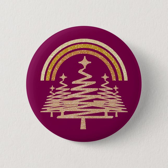 Bóton Redondo 5.08cm Arco-Íris Festivo Dourado Estimulando Árvores-Alvo (Frente)