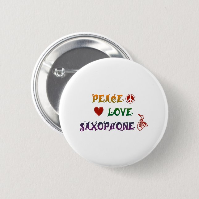 Bóton Redondo 5.08cm Arco-íris saxofone do Peace Love (Frente & Verso)