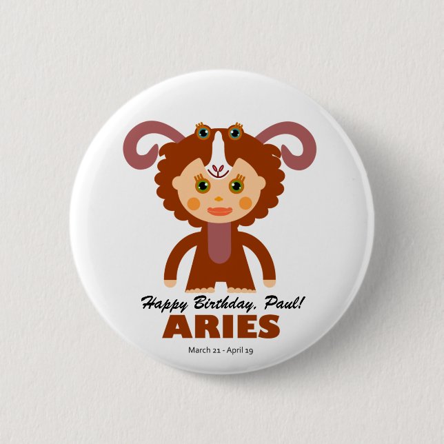 Bóton Redondo 5.08cm Aries Zodiac para Crianças (Frente)