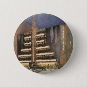 Bóton Redondo 5.08cm Arquitetura Art Déco Vintage, Edifício em NYC