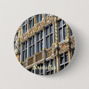 Bóton Redondo 5.08cm Arquitetura medieval da Grand place em Bruxelas