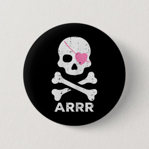 Bóton Redondo 5.08cm Arrr Pirate Heart Eyepatch Halloween Mulheres Cria