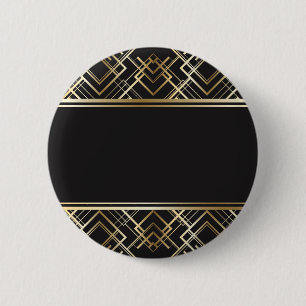 Bóton Redondo 5.08cm Art deco, preto, ouro, elegante, chique, monograma