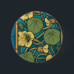 Bóton Redondo 5.08cm Art Nouveau Nasturtium Blue Gold floral Verneuil<br><div class="desc">Infuse your home with the rhythmic energy of the Belle Époque with this stunning Art Nouveau nasturtium pattern. Inspired by the legendary French artist Maurice Pillard Verneuil, this design captures the brilliant yellow blooms and iconic lily-pad-shaped leaves of the nasturtium in a bold, structured layout. The striking contrast between the...</div>