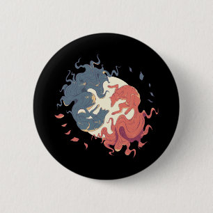 Bóton Redondo 5.08cm Arte Animal Yin Yang, Lobos Espirituais