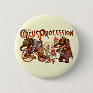 Bóton Redondo 5.08cm Arte Antiguária Elefante de Procissão Circus
