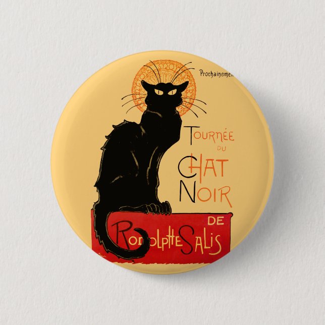 Bóton Redondo 5.08cm Arte Clássico de Gato Preto de Steinlen (Frente)