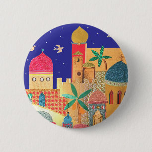 Bóton Redondo 5.08cm Arte colorida da cidade de Jerusalem