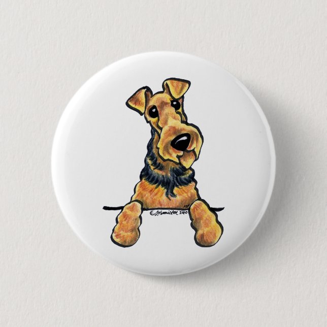 Bóton Redondo 5.08cm Arte da Linha Terrier Airedale (Frente)