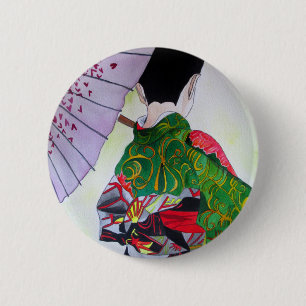 Bóton Redondo 5.08cm Arte de Geisha japonesa com kimono e guarda-chuva