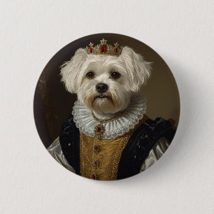 Bóton Redondo 5.08cm Arte de Pug Preto Inspirada em Retrato de Rainha d