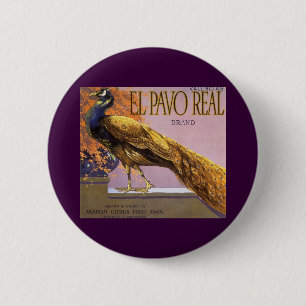 Bóton Redondo 5.08cm Arte de rótulo de caixa de frutas vintage El Pavo 