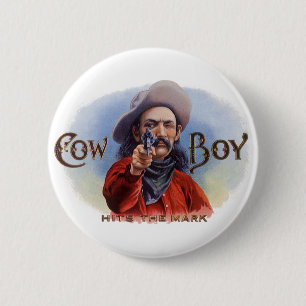 Bóton Redondo 5.08cm Arte de rótulo de charuto vintage, Cowboy acerta o