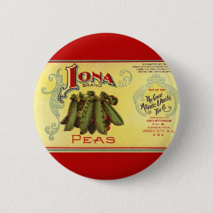 Bóton Redondo 5.08cm Arte de rótulo de lata de legumes vintage, Ervilha