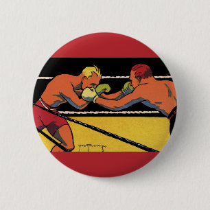 Bóton Redondo 5.08cm Arte Deco Esportivo de Boxe Antigo, Boxeadores Soc