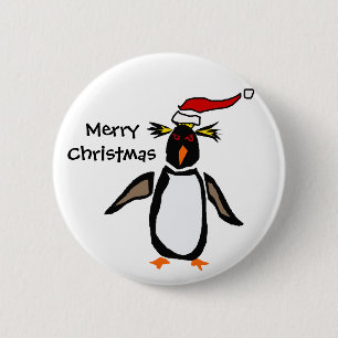 Bóton Redondo 5.08cm Arte do Natal do pinguim de Rockhopper
