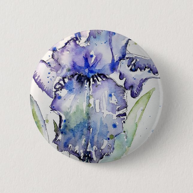 Bóton Redondo 5.08cm Arte Flor Azul Iris Art (Frente)