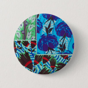 Bóton Redondo 5.08cm Arte Floral Azul e Verde Maximalista Vibrante