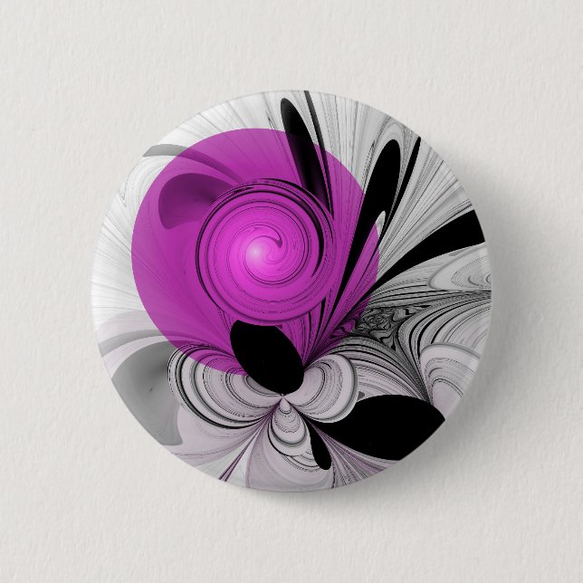 Bóton Redondo 5.08cm Arte Fractal Abstrata Cinza Com Magenta (Frente)