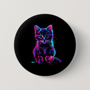 Bóton Redondo 5.08cm Arte Glitch Luz Negra Divertida Gato Fofinho Kitte