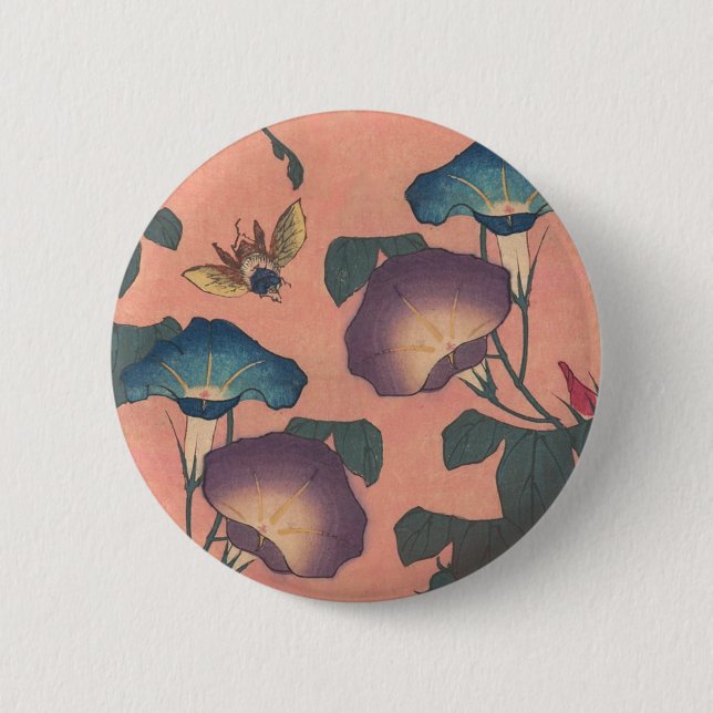 Bóton Redondo 5.08cm Arte Japonês Asiático Abelha e Flor (Frente)