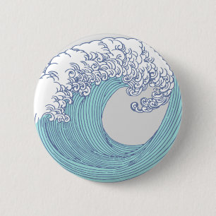 Bóton Redondo 5.08cm Arte Oceânica Onda Surf Japonês