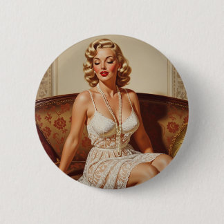Bóton Redondo 5.08cm Arte pin-up loira bonita dos anos 50