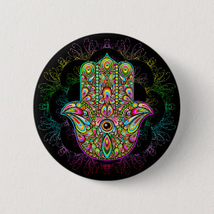 Bóton Redondo 5.08cm Arte psicadélico da mão de Hamsa