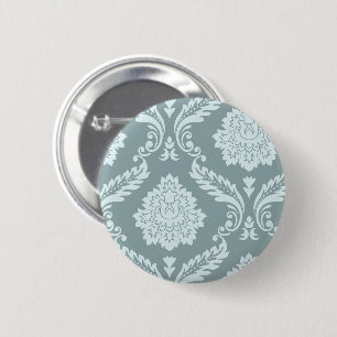 Bóton Redondo 5.08cm Arte Rococó Damask I Azul Ovo de Pato+Turquesa