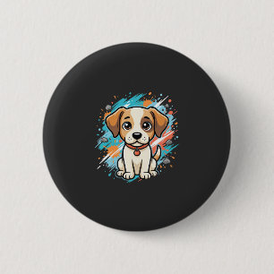 Bóton Redondo 5.08cm Arte Vetorial de Cachorro Fofo com Salpico de Tint