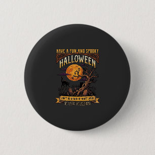 Bóton Redondo 5.08cm Árvore Assustadora de Halloween Lua Cheia Gato Pre