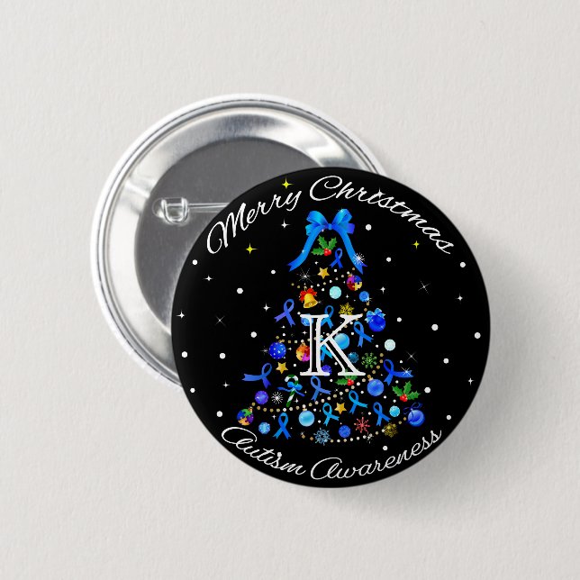 Bóton Redondo 5.08cm Árvore Azul de Natal Autismo (Frente & Verso)